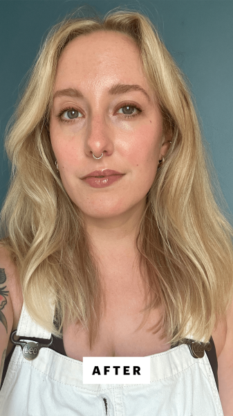 Selfie of Kara McGrath after applying the Living Proof Full Volume  RootLifting Spray