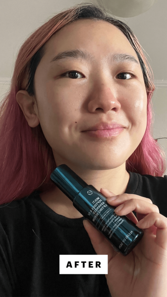 Allure commerce editor Sarah Han after applying Allies of Skin Multi Peptides  GF Advanced Lifting Serum